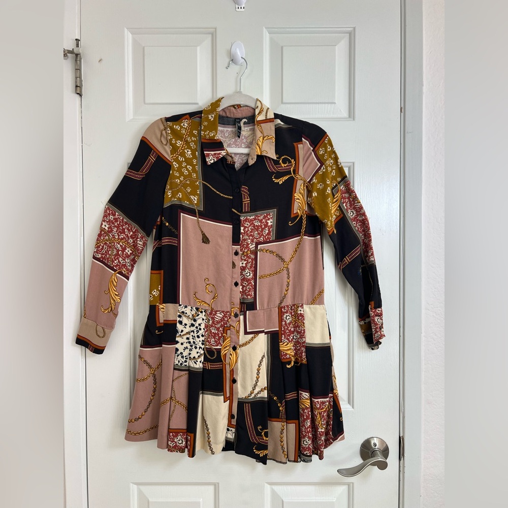 Zara Chain Patchwork Print Shirt Dress Size Small - Picture 3 of 7